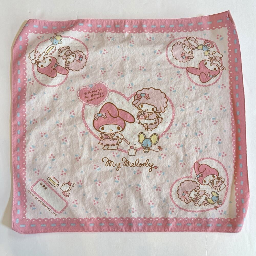Retro SANRIO 2012 My Melody & Sweet Piano Pink Handkerchief Napkin Made In Japan